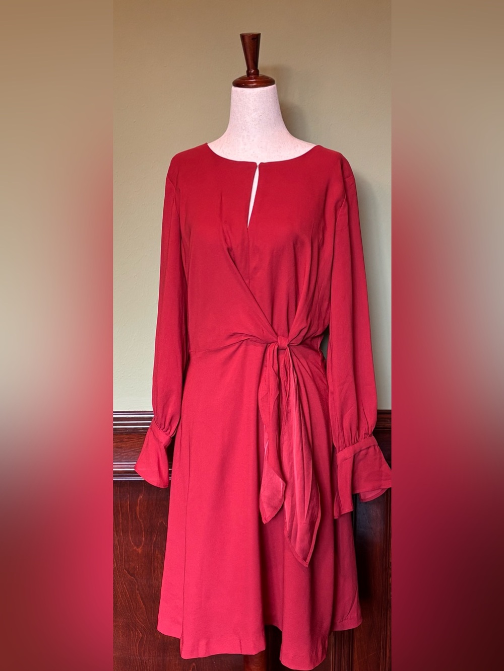Ann Taylor Crimson Wrap-Front Long Sleeve Dress